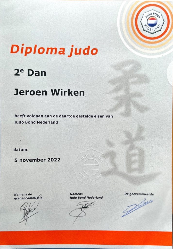 Judo diploma 2e Dan, Nederland, 5 november 2022.